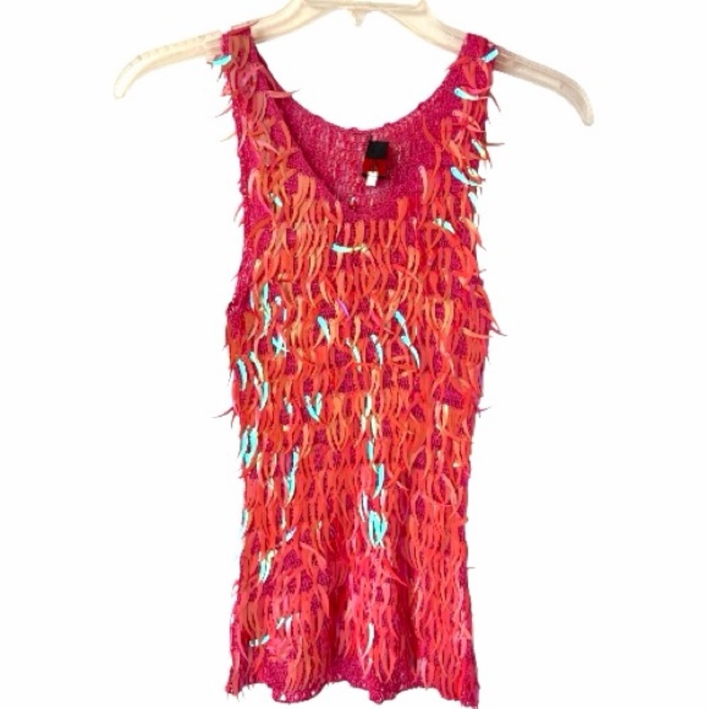 She’s‎ Shimmer Iridescent Party Tank 🧡💖 Neon Pink and Orange Festival Fun Top!